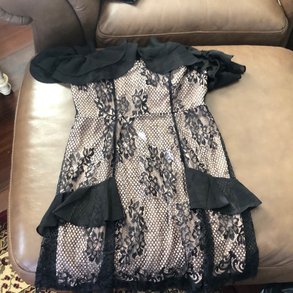 Elegant Black And Cream Lace Dress